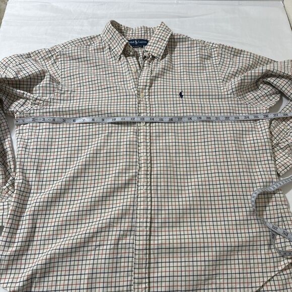 Vintage Ralph Lauren Shirt Mens XL 17.5 Cream Plaid Long Sleeve Button Down - Picture 4 of 8